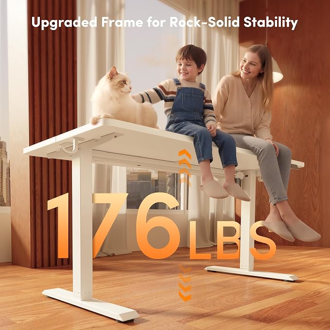 FEZIBO Standing Desk 40 × 24 Inch Electric Height Adjustable, White | Sit and Stand Up Adjustable Desk, Home Office Computer Desk with 3 Customizable Memory Presets