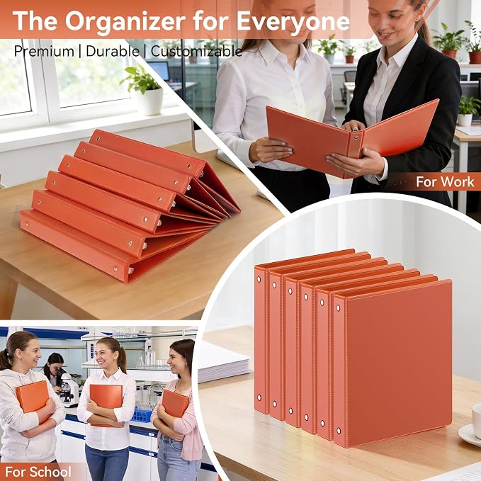 SUIN 1 Inch 3 Ring Binder, Clear 1'' View Presentation Binders with 2 Pockets, Fits 8.5 x 11 Letter Size, Durable Polypropylene, Non-Stick & PVC-Free for School, Office & Home (Orange)