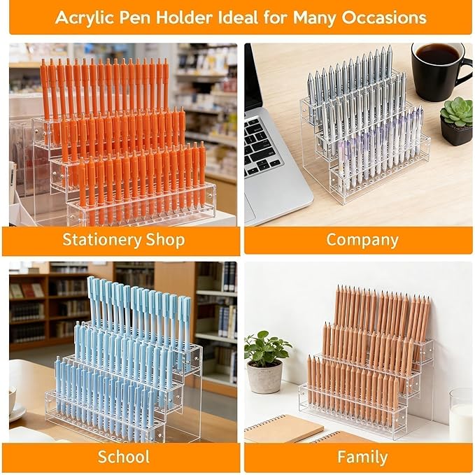 144-Slots Pen Holder for Craft Shows,3-Tier Acrylic Pen Display Stand Holders for Vendors,12mm Beadable Pens Display Beaded Pens Organizer Paint Brush Storage Makeup Brush Rack for School Essentials