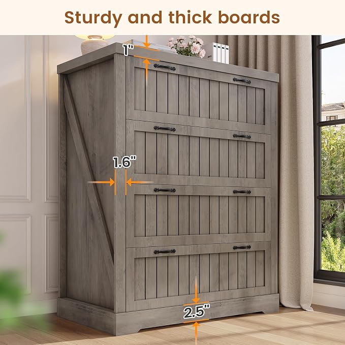 SEDETA Farmhouse 4 Drawer File Cabinet, Filing Cabinet for Home Office, Wood Office File Cabinets for Letter/Legal/A4 Size, File Cabinet Organizer with Printer Stand for Study Room, Living Room, Grey