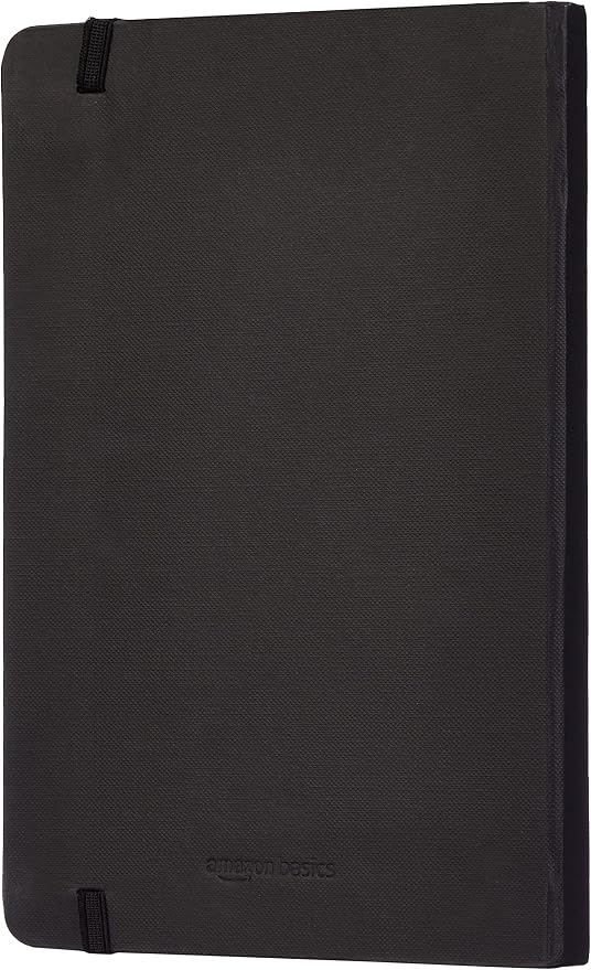 Amazon Basics Classic Lined Writing Notebook for Note Taking and Journaling, Hardcover with Elastic Closure, 240 Pages, 5" x 8.25", Black