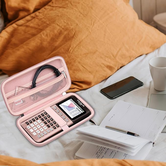 BOVKE Case for TI-84 Plus CE/TI-84 Evo/TI-84 Plus/TI-83 Plus/CE Calculator | Texas Instruments TI-84 Plus CE/TI-84 Evo/TI-84 Plus/TI-83 Plus Color Graphing Calculator Shockproof Carrying Case, Rosegold