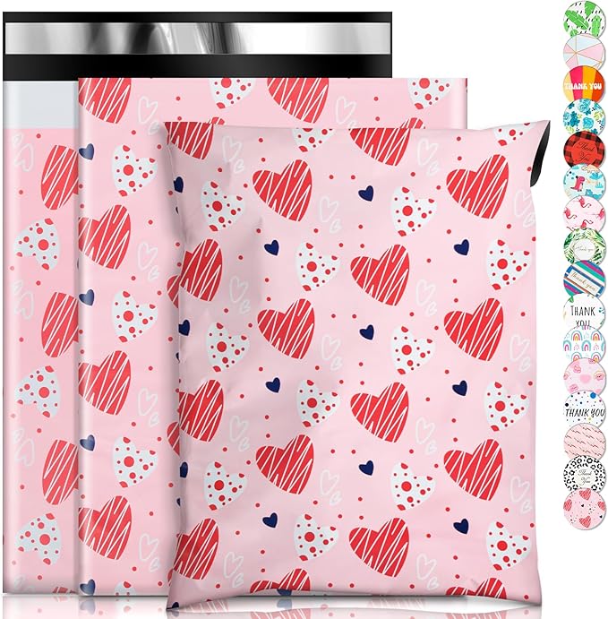 Oududianzi Poly Mailers 10x13, 100Pack Shipping Bags, Fashion Shipping Envelopes, Plastic Packaging Bags, Self-Seal Polymailers, Mailing Poly Bags for Business, Clothing (Simple Love)