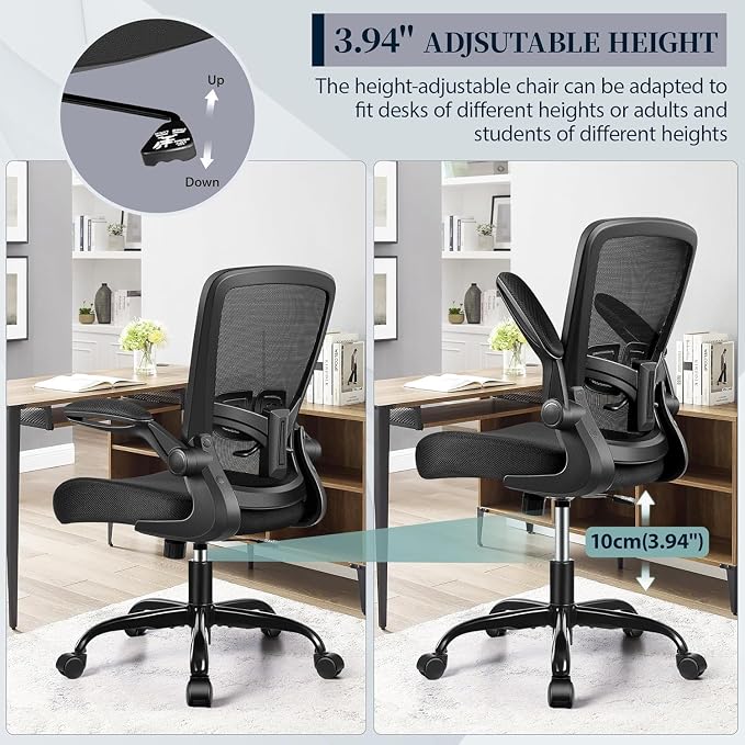 FelixKing Office Chair, Ergonomic Comfy Desk Chair with Flip-up Armrests | Adjustable Height, 360°Swivel, Flexible Tilt, Breathable Cushion and Fabric, Lumbar Support for Home Office, 10 PCS