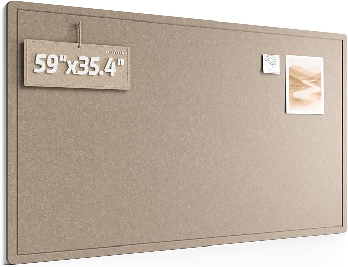 Fluxynara 59" x 35.4" Large Bulletin Board, Taupe | Cork Board Alternative with 24 Removable Adhesive Tabs, Foldable Felt Pin Board for Home, Office, Classroom & Dorm