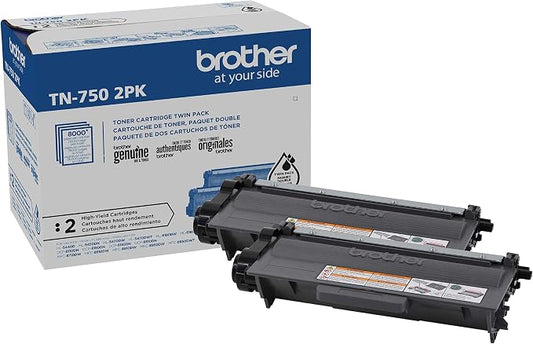 Brother Genuine High-Yield Black Toner Cartridge Twin Pack TN750 2PK (TN7502PK)