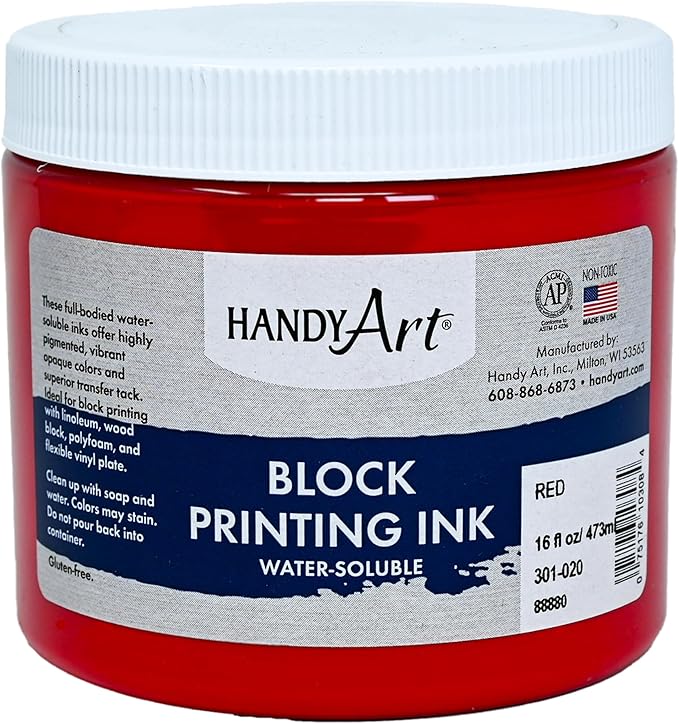 Handy Art 301-020 Water Soluble Block Printing Ink Jar, Red, 16-Ounce