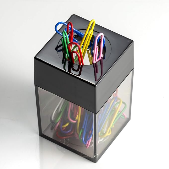 Officemate Small Clip Dispenser with Magnetic Top, Clear/Black (93687)