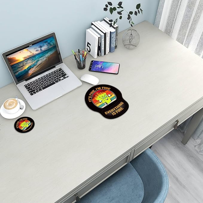 Ergonomic Mouse Pad with Wrist Support Rest,Large Mousepad Gel Wrist Rest, with Coaster Non-Slip & Pain Relief for Computer, Desk, Home&Office-Black Dumpster Fire
