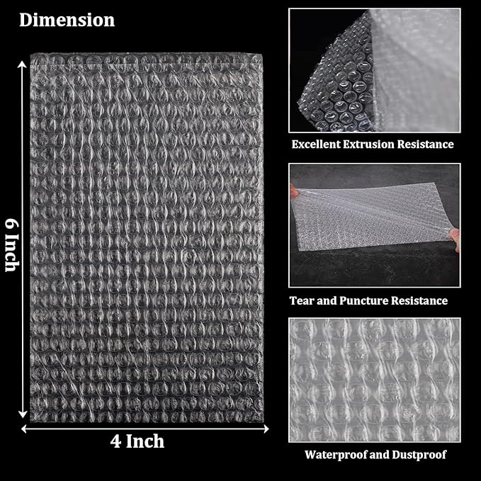 Bubble Cushion Wrap Pouches, Ailengy 4x6 Inches Bubble Out Bag, Double Walled Cushioning Bags Thickening Shockproof Foam Bags for Shipping, Storage, and Moving - 50pcs