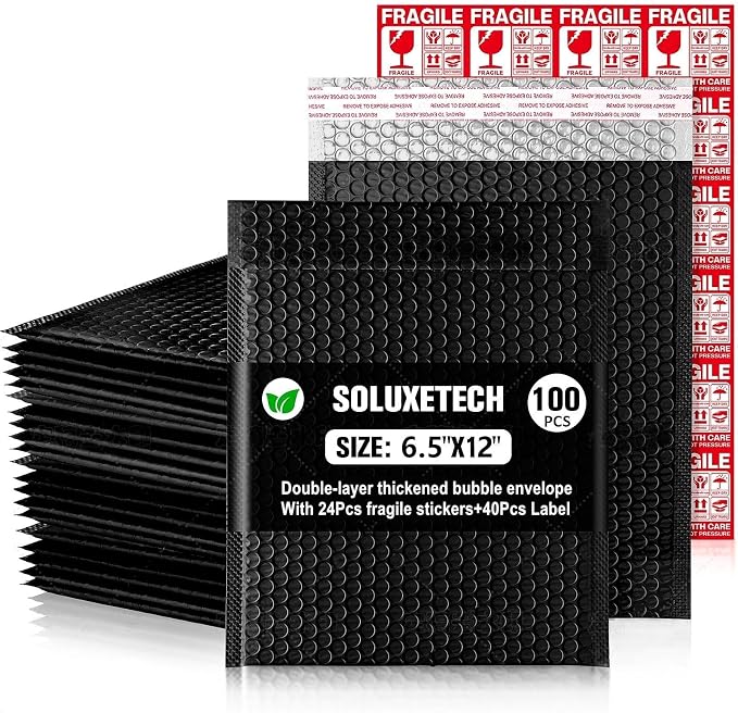 Bubble Mailers 6x12" 100Pack Bright Black 40P Label Thick Waterproof Padded Poly Envelopes Bubble Wrap Mailers Shipping Bags for Home Office and Small Business Shipping Envelope Mailer#0