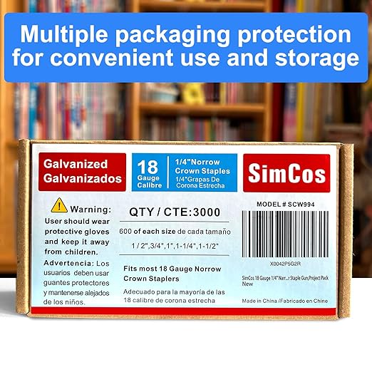 18 Gauge 1/4" Narrow Crown Staples (1-1/2",1-1/4" 1", 3/4", 1/2"), Galvanized Assorted Sizes for 18 GA Pneumatic or Electric Stapler or Staple Gun,Project Pack (Assembly 3000)