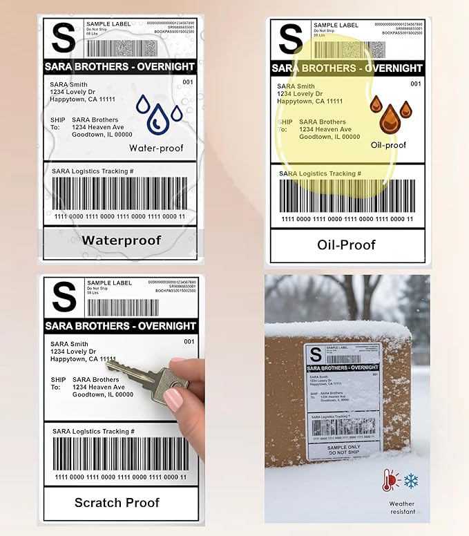 SARA Brothers 4x6 Direct Thermal Shipping Labels (Pack of 2000 Labels / 4 Fanfold Stacks), Commercial Grade, Waterproof, BPA-Free, Compatible with Rollo, Munbyn, Zebra