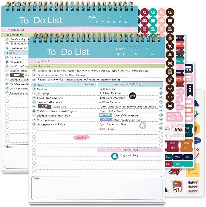 To Do List Notepad, Spiral Bound Undated Daily Planner, 52 Sheets 8.5" X 10.5" Tear Off Task Planning Pad with Checklist, For Work Office Home, 2Pack | Spiral Bound Undated Daily Planner, 52 Sheets 8.5" X 10.5" Tear Off Task Planning Pad with Checklist...