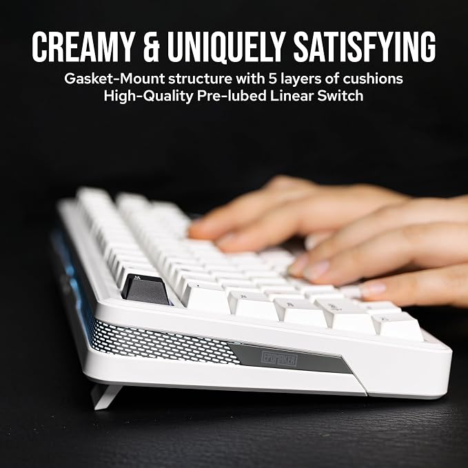 EPOMAKER TH85 QMK/VIA Wireless Gaming Keyboard, BT5.0/2.4GHz/USB-C | Hot-Swap Pre-lubed Custom Milk Blue Tactile Switches, Gasket Creamy Keyboard for PC/Mac/Office/Gaming (White)