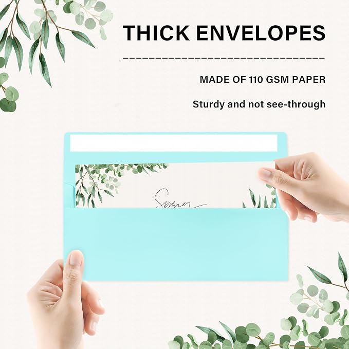 50 Pack #10 Light Blue Envelopes Letter Size Self Seal Business Envelopes | Security Mailing Envelopes, 4 1/8 x 9 1/2 Inches