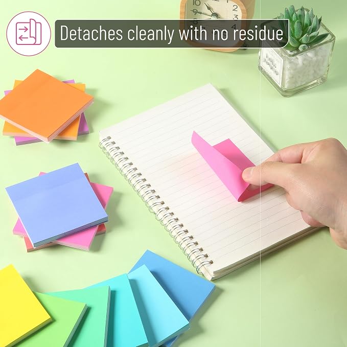 Mr. Pen- Sticky Notes, 3"x3", 12 Pads, 600 Sheets, Vibrant Colors | Sticky Notes Bulk, Self-Stick Note Pads, Perfect for Office, School, Home, Study & Organization