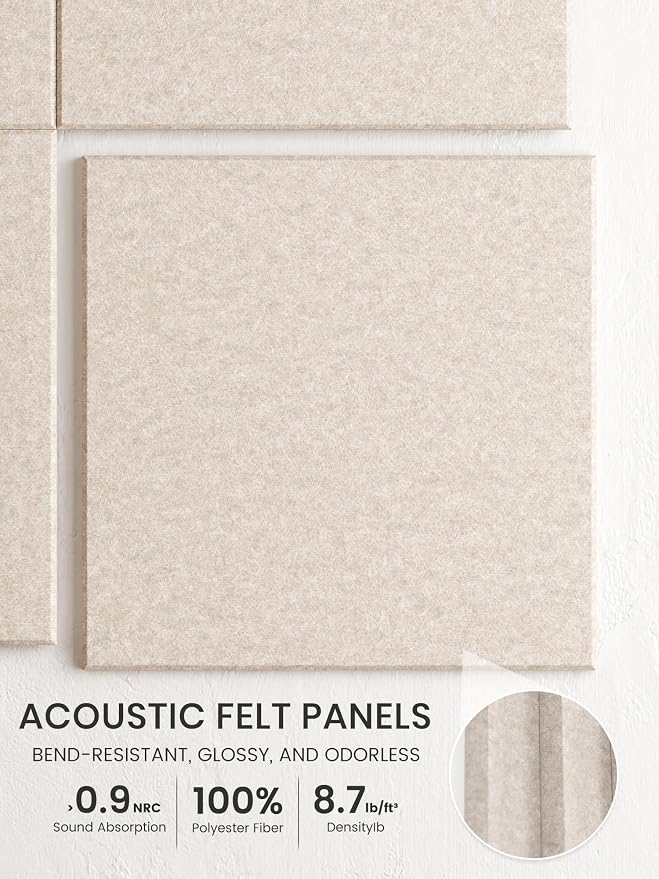 Bumusty 48"x 36" Large Felt Bulletin Board Tiles, Oatmeal | 12-Pack Cork Board Alternative, Wall Decor, 30 Pushpins, 60 Adhesive Tabs, Vision Board, Office, Classroom, Home, Dorm