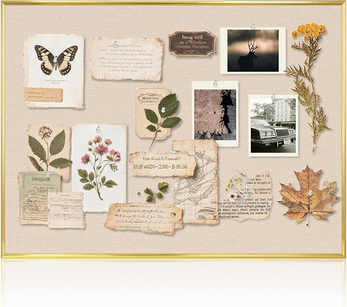 Linen Bulletin Board, 36"x24" Decorative Fabric Pin Board Vision Board | Gold Aluminum Frame, Upgraded Beige Canvas Surface, Wall Mounted, for Home Office Bedroom Dorm Wall Decor