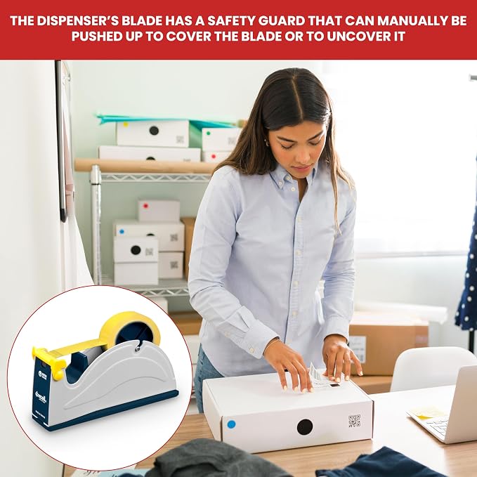 GGR Supplies ET-1170 Steel Desktop Tape Dispenser, 1 Inch, Blue/Grey | Made by EXCELL; Weighted Base, Rust-Resistant Blade and Safety Cover; Fits 3-Inch-Core Rolls up to 5-Inch OD, Pack of 1