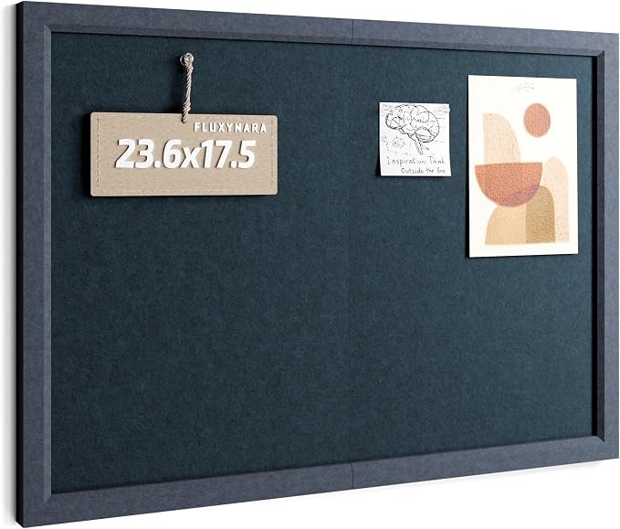 Fluxynara 23.6" x 17.1" Felt Frame Bulletin Board, Carbon Blue | Cork Board Alternative with 12 Removable Adhesive Tabs, Foldable Pin Board for Wall, Home, Office, Classroom & Dorm