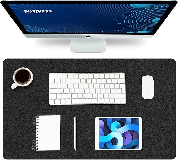 K KNODEL Small Office Desk Mat, Leather Mouse Pad (23.6"x13.8", Black) | Desk Pad, Keyboard Pad, Computer and Laptop Mat, Desktop Protector and Cover, Writing Pad and Blotter for Home Office