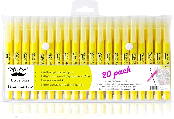 Mr. Pen- Gel Highlighters, 20 Pack, Fluorescent Yellow, Bulk Bible Highlighters for Bibles That Do Not Bleed
