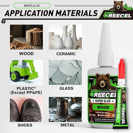 Wood CA Glue, Clear Super Glue for Woodworking & Repairs, 4 oz | All-purpose Clear cyanoacrylate adhesive for wood finishing and repairs, Strong bonding on plastic, glass, ceramic & more.
