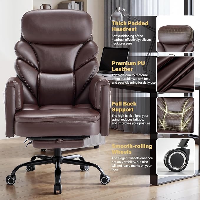 Big and Tall Office Chair, Reclining High Back Criss Cross Desk Chair | Footrest, Foldable Arms, Soft Wide Pet Seat, Thick Padded, Cross Legged Home Office Large Ergonomic Computer Chair