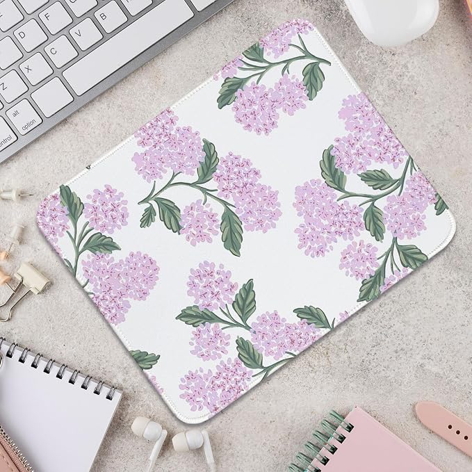 Pink Hydrangea Mouse Pad, Light Pink Mousepads, Flroal Mouse Pad for Desks, Hydrangea Aesthetic Office Desk Accessories Aesthetic 10.2x8.2