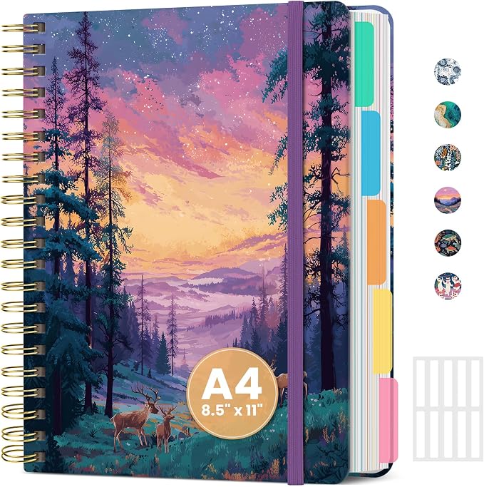 ZOTIA Large Spiral Notebook for Work, 8.5" x 11" Journal for Women, Cute 5 Subject Notebook with Removable Dividers & Tabs, College Ruled Lined Journal for Office and School, 280 Pages, Aurora Valley