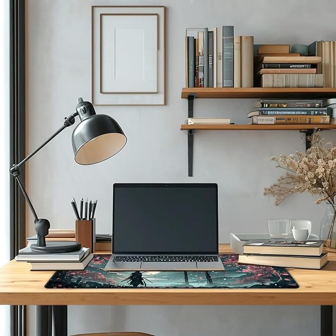 Long Gaming Mouse Pad Extended Anime Large Desk Pad with Non-Slip Base Full Keyboard Mat with Stitched Edges for Gaming and Office 31.5 x 11.8 inches (Samurai)