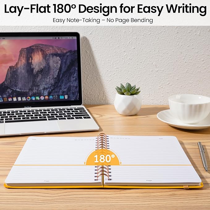 Lined Spiral Journal Notebook, A5 College Ruled Notebook for Journaling, Note-Taking, and Daily Planning, Durable Hardcover with an Elegant Design, Yellow
