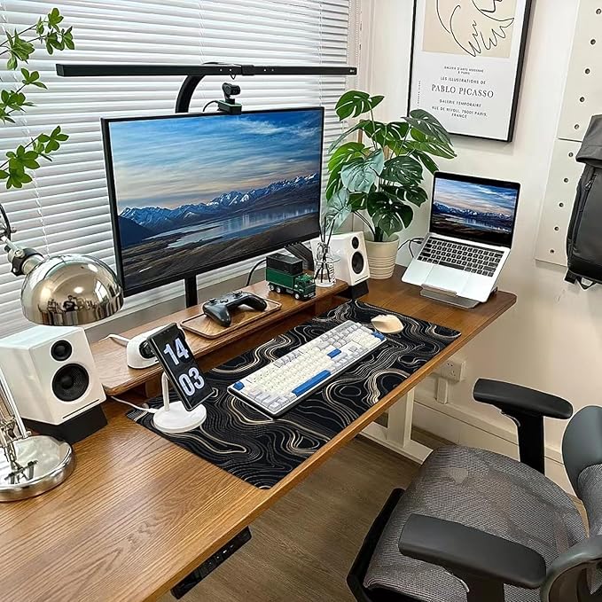 Desk Mat Mouse Pad Gaming Desk Pad XL Large Mouse Mat Office Decor Accessories (Black Gold Terrain)