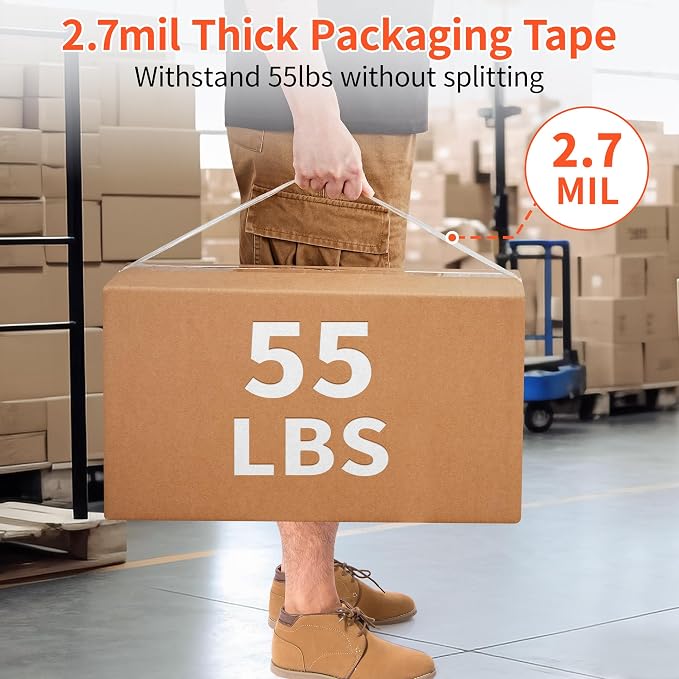 JARLINK 12 Rolls Clear Packing Tape with 2 Dispensers for Shipping | 2.7mil Thick, 1.88 Inches Wide, 55 Yards per Roll, Total 660 Yards, Comes with 2 Tape Dispensers