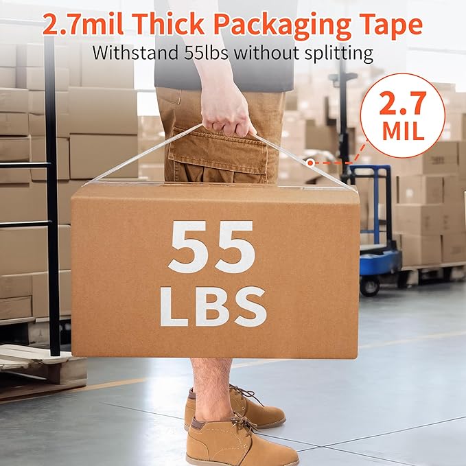 JARLINK 18 Rolls Clear Packing Tape with 3 Dispensers, Heavy Duty Packaging Tape Refills for Shipping Packaging Mailing, 2.7mil Thick, 1.88 inches Wide, 55 Yards Per Roll, 990 Total Yards