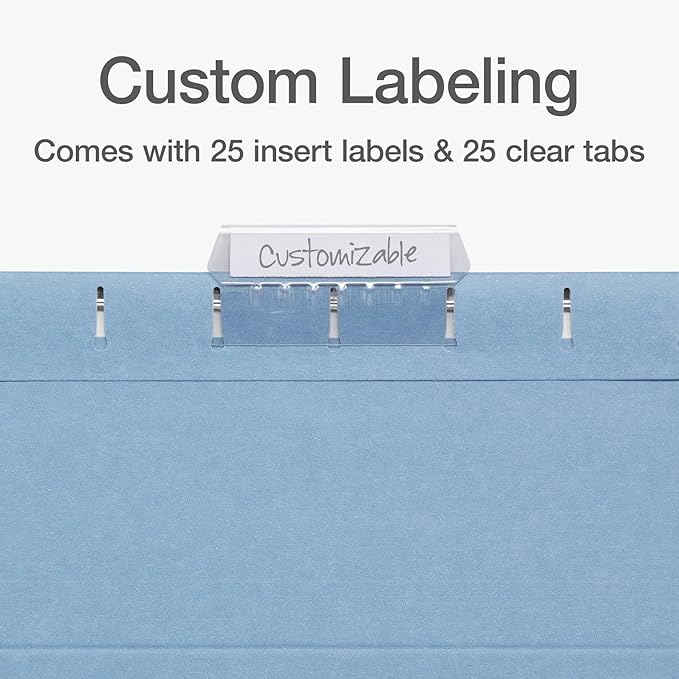 Pendaflex Hanging File Folders, 25 Pack, Letter Size (8.5" x 11"), Assorted Colors: Khaki, Peach, Light Blue, Light Green, 5 Tab Positions, Reinforced, Includes Tabs and Inserts, Durable Hanging Files