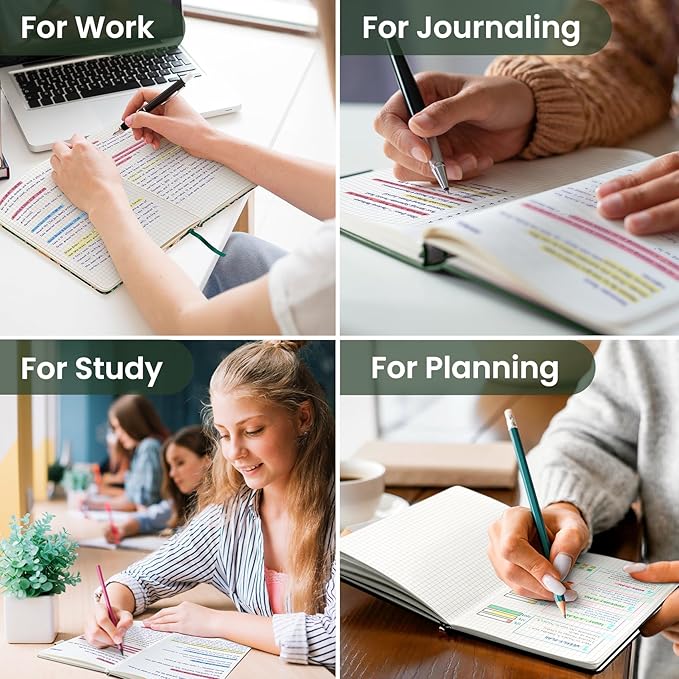 Taja Graph Journal Notebook for Women & Men, Hardcover Leather Journal for Writing, A5 Graph Paper Notebook for Planning & Tracking, Perfect for Office School Home Supplies, Dark Green