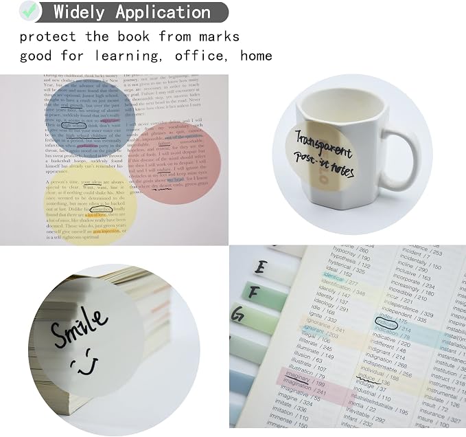 YOUDEFUL 800Pcs Transparent Sticky Note, 2.76x2.76 Clear Round Sticky Note | Waterproof Translucent Sticky Note for Books Annotation, Back to School Sticky Notes for Bible Study, School, Office