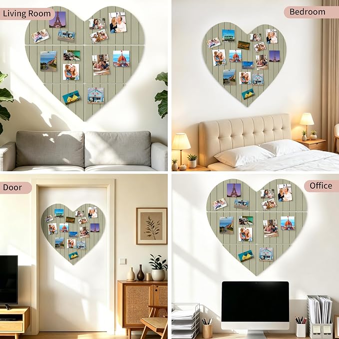 Heart-Shaped Felt Bulletin Board 29"x29", 6 Felt Tiles with, Green | Photo Display Memo Board for Office Home, Felt Pin Board with Adhesive Tiles and Pins for Notes, Photos and Artwork