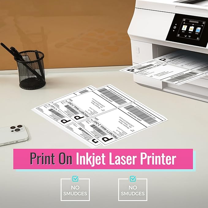 60 Shipping Labels 2 Per Sheet 8.5" x 5.5" Matte Half Sheet Labels Self Adhesive White Shipping Label Paper