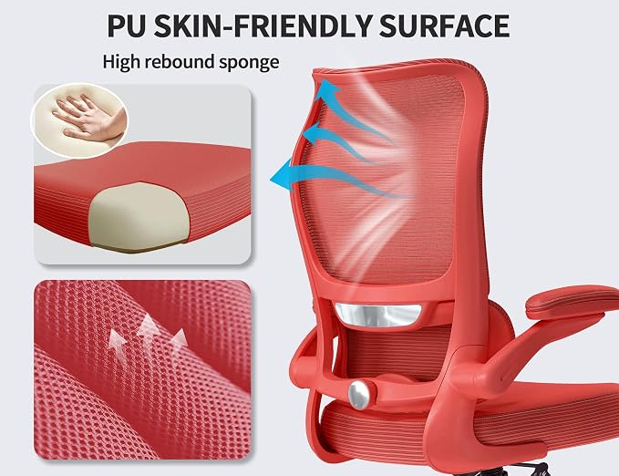TRALT Office Chair Ergonomic Desk Chair - Gaming Chair with Lumbar Support | 330 LBS Home Office Desk Chairs , Reading Chair with Flip-up Armrests, Comfortable Computer Chairs (1, RED)