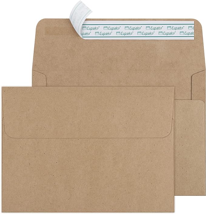 Eupako 5x7 Envelopes Self Seal 250 Pack, Brown A7 Envelopes, Kraft Paper Envelope for 5x7 Cards, Photos, Invitations, Wedding, Graduation, Baby Shower, 5.25 x 7.25 Inches