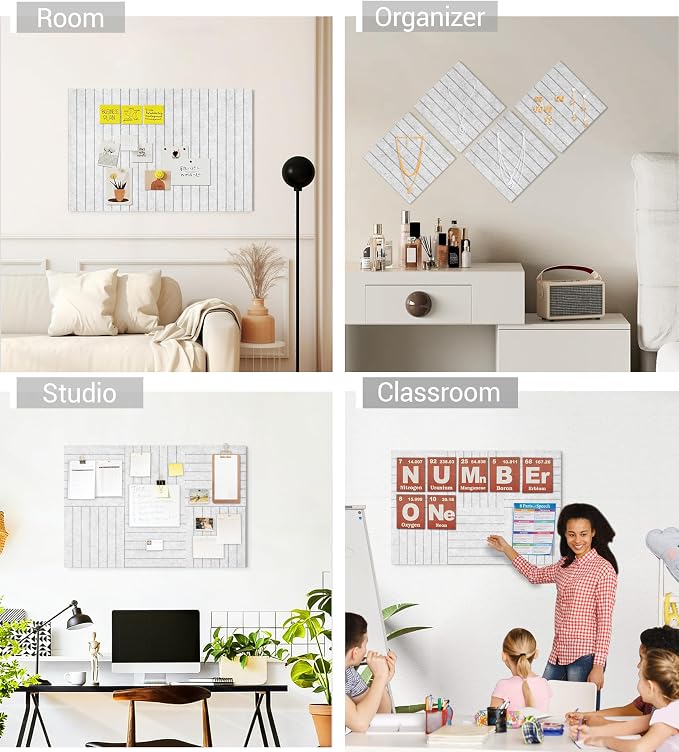 28" x 18" Felt Bulletin Board Tiles 1/2" Thick, Light Gray | 6 Pack Felt Tiles, Large Cork Board Alternative, 30 Adhesive Tabs, Pin Board for Home Office Decor with Easy Install