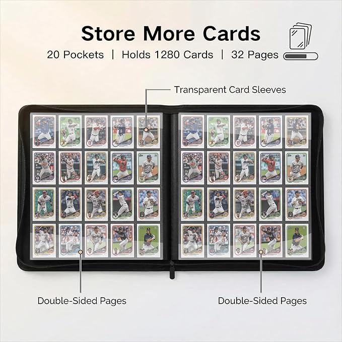 1280+ Cards 20 Pocket Card Binder Collector Card Album Trading Card Binder Ringless Trading Card Album Side Loading Compatible with TCG, Game & Sports Cards (Blue)