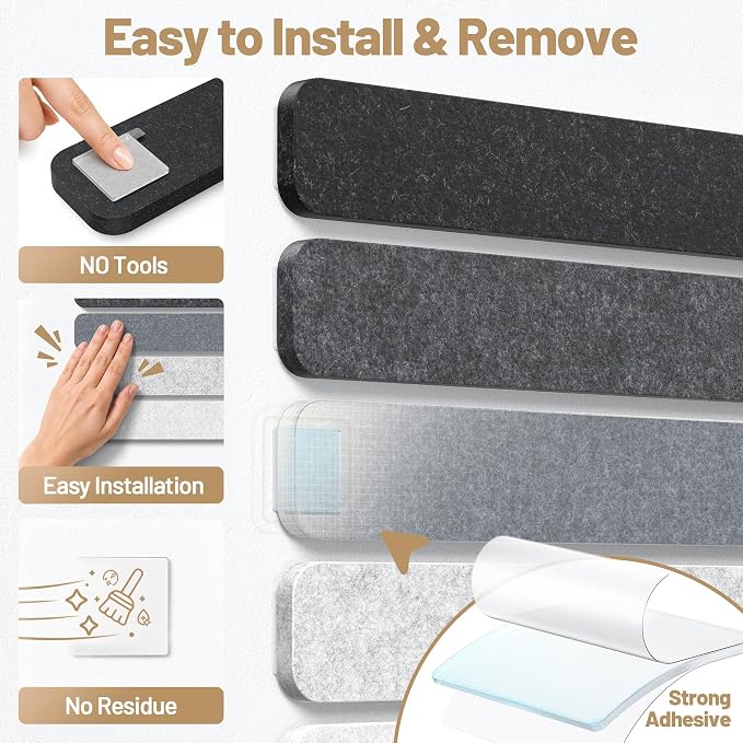 10 Pack 13"x2" Cork Board Strip with Removable Adhesive Squares & Push Pins | Pin Board Alternative Felt Strip Bulletin Board, Felt Board for Photo & Note Display, Home Office Decor - Urban Slate