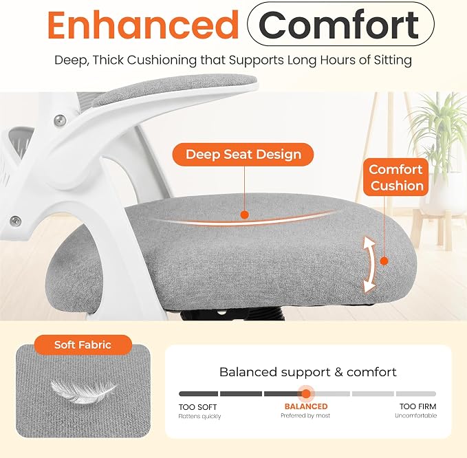 NEO CHAIR Office Computer Chair Ergonomic Mesh Back Flip-Up Arms, Grey | Lumbar Support, Smooth-Rolling Casters, Height Adjustable Seat, Comfortable Seating for Office, Study and Computer Work