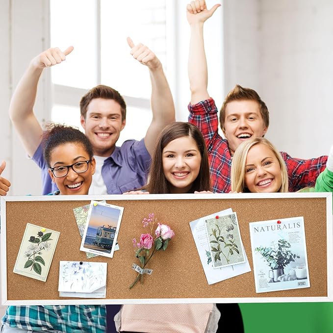 12'' x 36'' Cork Bulletin Board Framed Large Wall Mounted Corkboard with Installation Kit, Push Pins for Home and Office Decor, School Message or Vision Background(White)