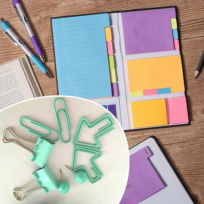 THE CEO Sticky Note Tabs Set Combines Sticky Notes with Office Rubber Bands & Paper Clips - Stay Productive & Prepared with Paper Notes that Brighten Your Desk - Fun Gift for Students & Professionals