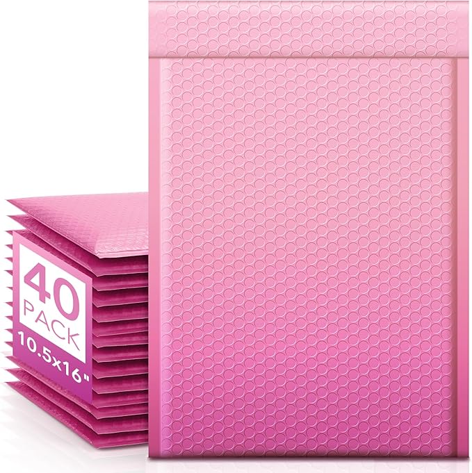 Fuxury 40 Pack Large Bubble Mailers 10.5x16" Gradient Pink Padded Envelopes Cute Design Mailing Envelopes Bubble Cushioning Padded Mailers for Packaging, Small Business #5
